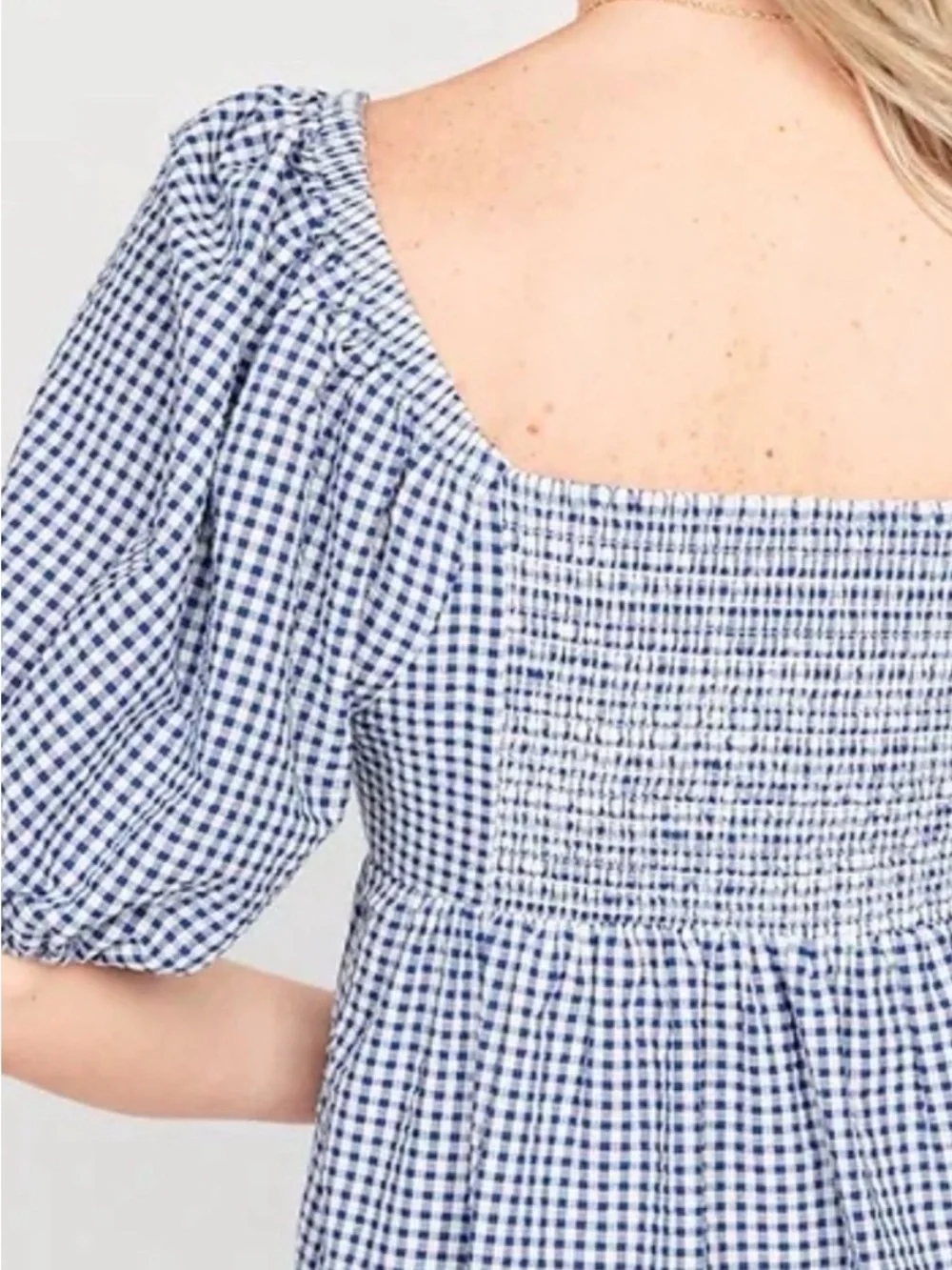 Old Navy Blue Gingham Puff Sleeve Mini Dress Pockets Size S